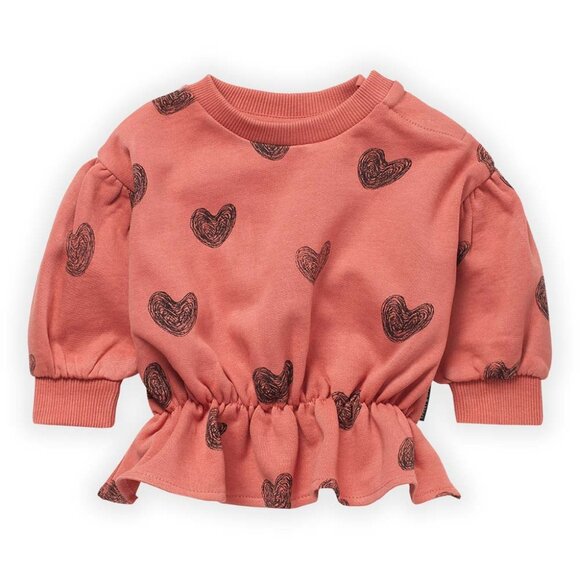 Peplum Heart Print Sweatshirt - Faded Rose - Picture 1 of 2